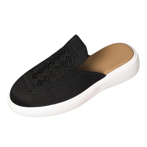 Generisch Walkingschuhe Damen Leicht,Half Drag Damen Hausschuhe Mit Dicker Sohle,Einfarbig rutschfest Flach Plateau,Slip-On,Atmungsaktive Hausschuhe,Lässige Freizeitschuhe von Generisch