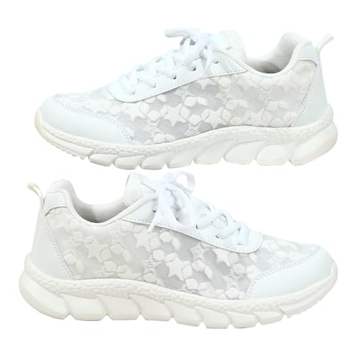Generisch Walkingschuhe Damen Sommer Orthopädische Sneaker Hohl Atmungsaktiv Netz-Schuhe Runder Zehenpartie Schnürschuhe Outdoor Fitness Jogging Sportschuhe Turnschuhe mit Rutschfester Sohle von Generisch