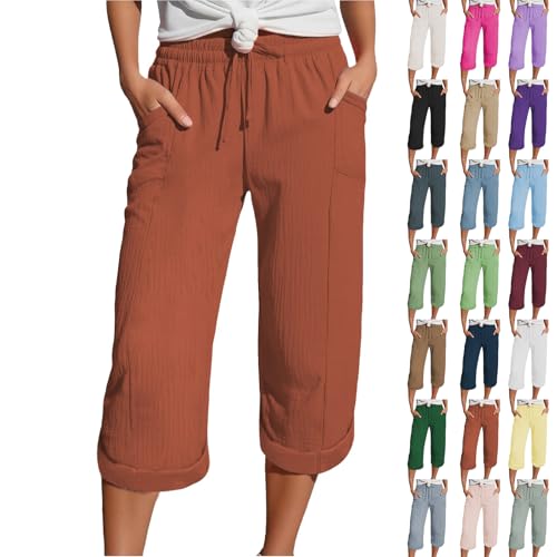 Generisch Wanderhose Damen 7/8 Länge, Black Friday Angebote 2025, Musselin Hose 3/4 Leinenhose Sommer Kurze Hosen Sommerhose Leicht Caprihose Culotte Dreiviertel Strandhose von Generisch
