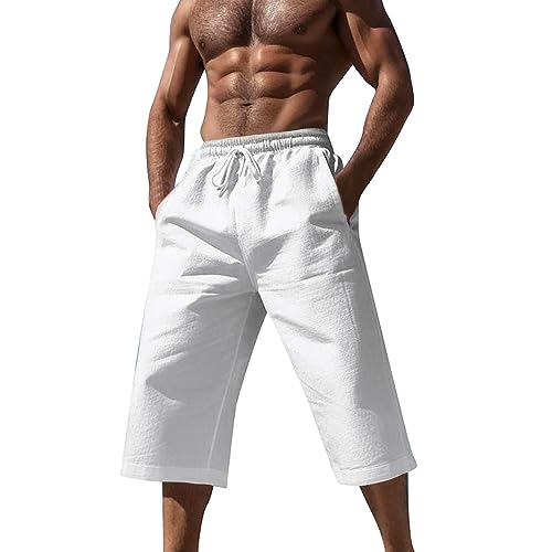 Generisch Wanderhose Herren Sommer beige Yoga Pants grau Herren Wanderhose männer Sommer leicht lang leichte dünne,Kurze Sommerhose für Herren yogahose männer weiß von Generisch