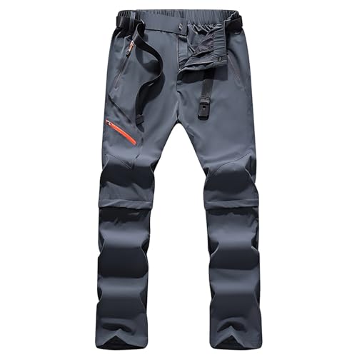 Generisch Wanderhose für Herren mit Reißverschluss, atmungsaktiv, weich, Outdoor-Funktionshose, abnehmbare Wanderhose, schnelltrocknend (inkl. Gürtel) Lange Hosen (Dark Gray, XXXXL) von Generisch