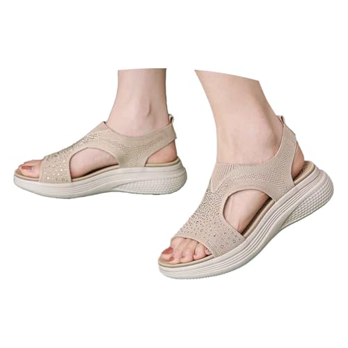 Generisch Warehouse Deal, Damen Sandalen Dicke Boden Strand Netz Offene Schuhe Flache Orthopädische Turnschuhe Sandaletten Sommer Sommerschuhe Freizeit Leichte Damenschuhe Beige 41 von Generisch