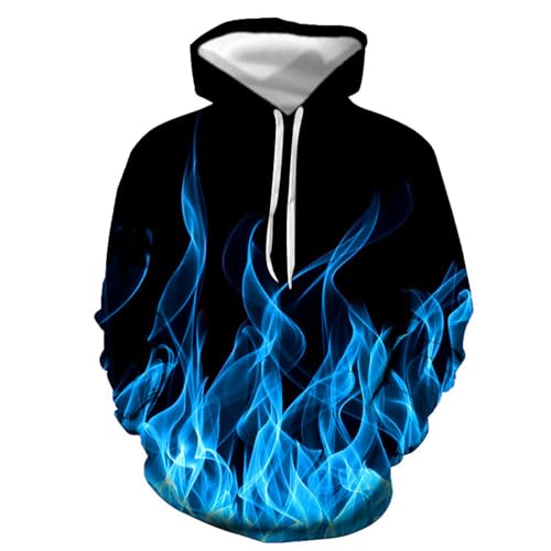Generisch Warehouse Deal Hoodie Herren Flamme Bedrucken Kapuzenpullover Langarm Sweatshirt mit Kapuze Freizeit Bequem Fleece Pullover Autumn Sport Fleecepullover Kapuzenpulli für Paare Regular Fit von Generisch