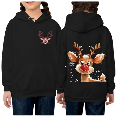 Generisch Mädchen Hoodie Weihnachtspullover Kapuzenpullover Weihnachten Pullover Sweatshirt Klamotten Modisch Kleidung Classic Regular Bekleidung Weiche Oberteile Schwarz, 9 Jahre von Generisch