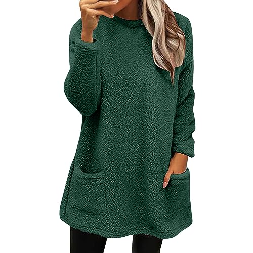 Generisch Warehouse Deal Retoure Pullover Damen Lang Teddy Fleece Flauschig Pulli Weich Winter Warm Sweatshirt Langarm Fleecepulli Plüsch Tops Oberteile Mit Taschen Blacks Friday von Generisch