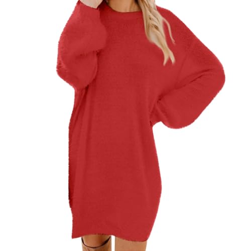 Generisch Warehouse Deal Retourenware Angebote Deals of The Day,Pulloverkleid Dresses for Women Strickkleid Damen Winter Winterkleid Strickpullover Longpullover Pullover Damen Winter Kleid(Red,XXL) von Generisch