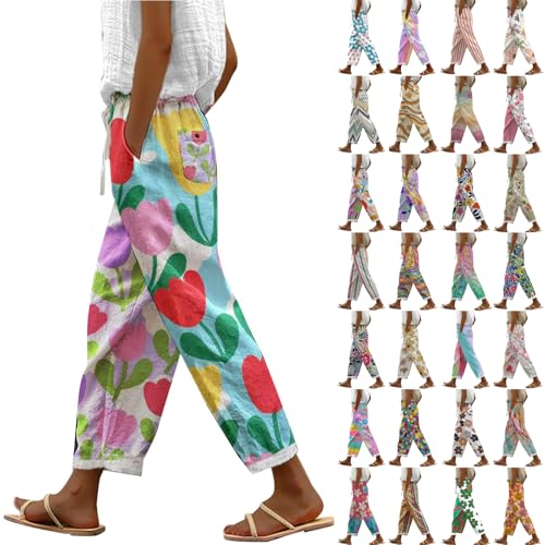 Generisch Warehouse Deals B-Waren Angebote 7/8 Hose Damen Sommer Leicht Capri Leinenhose Sommerhose Baumwolle Leinen Stoffhose Lockere Strandhose Freizeithose Deal des Tages von Generisch