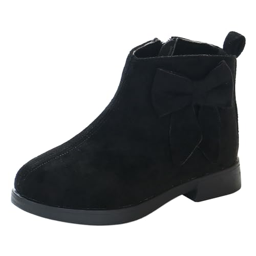Generisch Warm Gefütterte Boots Mädchen Stiefeletten Schleifen Kunstfell Schlupfstiefel Schuhe Schwarz Schleife Schlupfstiefeletten von Generisch