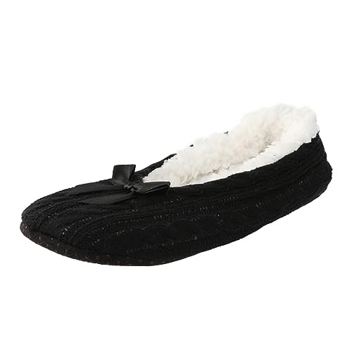Generisch Warme Hausschuhe Damen-Schuhe für Zuhause, warme Bodensocken, Woll-Innensocken und Samt-Baumwoll-Hausschuhe Orthopädische Schuhe Damen Breit (Black, 37) von Generisch