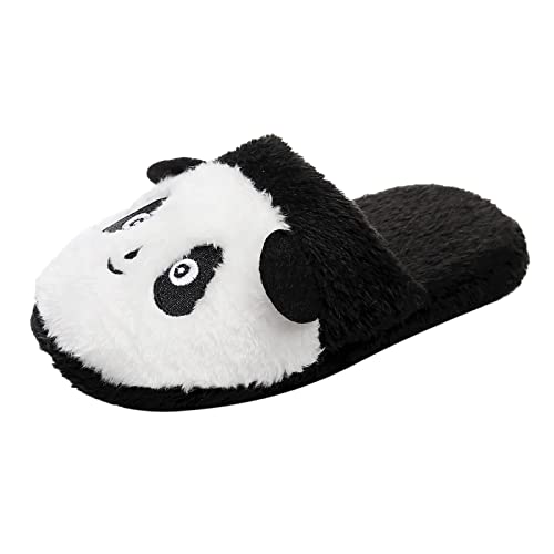 Generisch Warme Hausschuhe Winter Warme Hausschuhe Panda Weiches, rutschfestes Fleece-Zuhause auf Schuhen für drinnen draußen Schuhe Damen Stiefeletten 41 (Black, 36) von Generisch