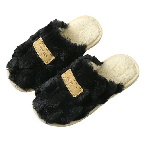 Generisch Warme Schlappen Damen Warm Winter Gefütterte Hausschuhe Elegant Pluesch Feste Sohle Slipper Soft Fluffy Wide Fit Hauspantoffeln Leicht rutschfest Hauspantoffeln Flauschige Hausschuhe von Generisch