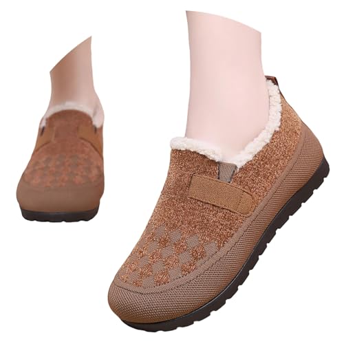 Generisch Warme Winterschuhe Damen Wildleder Reißverschluss Schlupfstiefel Retro Halbhoch Stiefeletten Einfarbig Runde Flache Stiefel Kurzstiefel Slip On Winterboots Damenschuhe von Generisch