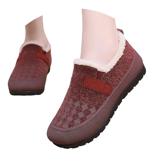 Generisch Warme Winterschuhe Damen Wildleder Reißverschluss Schlupfstiefel Retro Halbhoch Stiefeletten Einfarbig Runde Flache Stiefel Kurzstiefel Slip On Winterboots Damenschuhe von Generisch