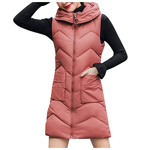 Generisch Warmer Damen-Westenmantel Wintermäntel verdicken Baumwolljacke gesteppt mit langem Mantel Weste weiche Jackenweste Innenfutter Für Gummistiefel (Orange, L) von Generisch