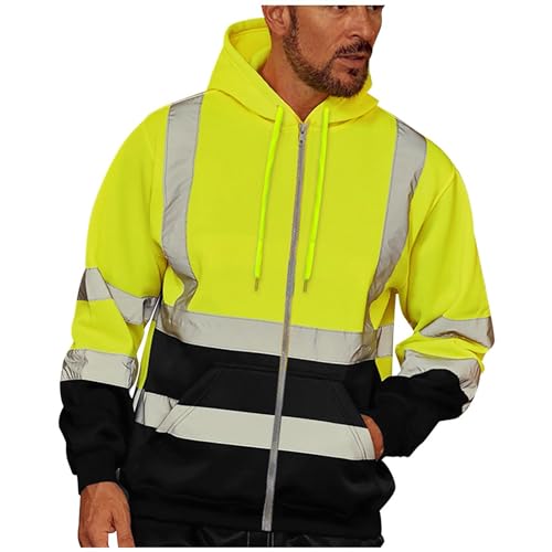 Generisch Warnschutz Sweatshirt Herren Patchwork Reflektierend Jacke Zipper Hoodie Reflektierende Jacke Warnjacke Sicherheitsjacke Langarm Kapuzenpullover Arbeitsjacke Outdoor Funktionsoberteil von Generisch