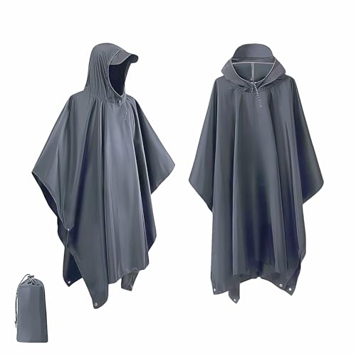 Generisch Wasserdicht Regenponcho, Wiederverwendbar Regenrock mit Kapuze für Wandern Camping Outdoor Reisen, Leicht Atmungsaktiv Regencape 3-in-1-Multifunktional Regenmantel Regenschutz Regen Poncho von Generisch