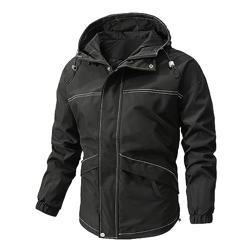 Generisch Wasserdichter Beutel, Herren Regenjacke Atmungsaktiv Winddichte Funktionsjacke Outdoor Wanderjacke Mäntel Mit Kapuze Softshelljacke Fahrrad Regenbekleidung (M, Schwarz) von Generisch