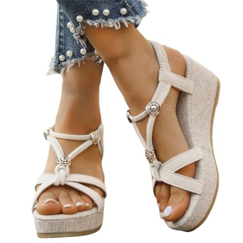 Generisch Wedge Sandale Frauen Open Toe Sandals Slip On Hausschuhe Sommerschuhe Freizeit Schuhe High Heel Schlappen Leicht Strandsandalen Indoor/Outdoor Walkingsandalen Urlaubspantoffeln von Generisch