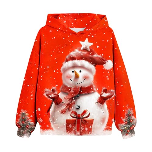 Generisch Weihnachten Hoodie Madchen Pullover Kinder Klamotten Bedrucktes Sweatshirt Mode Niedliche Weihnachtspullover Lässig Kapuzenpullover Kleidung Bekleidung Oberteile Rot,150 von Generisch