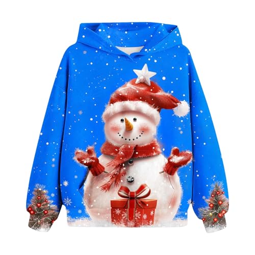 Generisch Weihnachten Hoodie Madchen Pullover Kinder Klamotten Bedrucktes Sweatshirt Mode Niedliche Weihnachtspullover Lässig Loose Kapuzenpullover Kleidung Bekleidung Oberteile Blau,110 von Generisch
