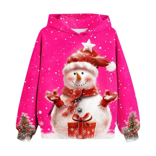 Generisch Weihnachten Hoodie Madchen Pullover Kinder Klamotten Bedrucktes Sweatshirt Mode Niedliche Weihnachtspullover Lässig Loose Kapuzenpullover Kleidung Bekleidung Oberteile Rosa,160 von Generisch