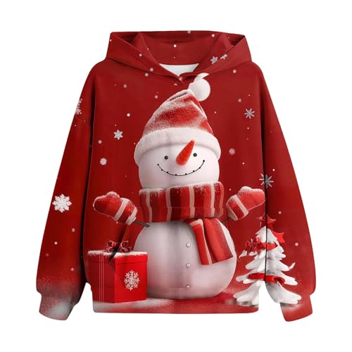 Generisch Weihnachten Hoodie Madchen Pullover Kinder Klamotten Sweatshirt Weihnachtspullover Lässig Loose Kapuzenpullover Warm Kleidung Regular Bekleidung Classic Oberteile Rot, 7 Jahre von Generisch