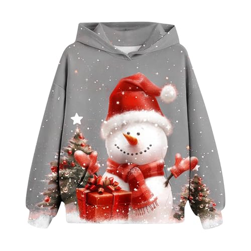 Generisch Weihnachten Hoodie Madchen Pullover Kinder Klamotten Sweatshirt Weihnachtspullover Lässig Loose Kapuzenpullover Warm Kleidung Regular Bekleidung Classic Oberteile Grau,150 von Generisch