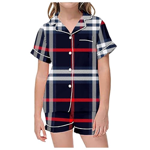 Weihnachten Kinder Schlafanzug - Casual Langarm Zweiteiler Weihnachtsbaum Jungen Mädchen Weihnachten Langarm-Button-Down-Hemd Lange Hosen T-Shirt Hosen Outfits Winter Flanell Schlafanzug von Generisch