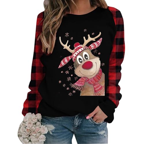 Weihnachts Hoodie Damen Weihnachtspullover Damen Lustig Merry Christmas Weihnachten Pullover Rundhals Schön Weihnachts Sweatshirt Ugly Winter Langarmshirt Große Größen Weihnachtspulli von Generisch