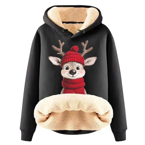 Generisch Weihnachts Hoodie Damen Fleece Gefütterte Weihnachten Sweatshirt mit Kapuze Winter Warm Kapuzenpullover Xmas Hässliches Pullover Damen Fleecepullover Fleece Pulli Casual Thermo Langarmshirt von Generisch