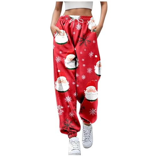 Generisch Weihnachts Hose Frauen, Weihnachtshose Jogginghose Joggpants Sport Lockere Jogpants Freizeithose Kuschelig High Waist Weihnachts Hose Trainingshose Casual Fitness von Generisch