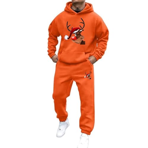 Generisch Weihnachts Jogginganzug Herren Sportanzug Lustig Santa Aufdruck Trainingsanzug Kapuzenpullover + Jogginghose 2 Teiliges Xmas Freizeitanzug Tracksuit Sportswear Weihnachtsoutfit von Generisch