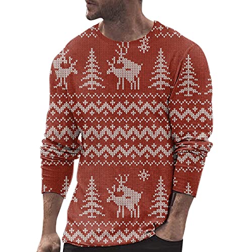 Generisch Weihnachts Pullover Männer, Weihnachten Pullover Santa Print Casual Persönlichkeit Pullover Mode Rundhals Langarm-T Oversized Hoodie Weihnachtspullover Herren Lustig (5XL, Vermilion) von Generisch