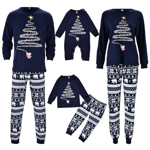 Generisch Weihnachts Pyjama Familie Set, Kuschelig Matching Schlafanzug Damen Herren Partner Baumwolle Christmas Pyjama Kinder Jungen Mädchen Familie Pyjamas Set Weihnachten Bedruckte Nachtwäsche von Generisch