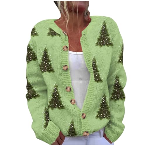 Generisch Weihnachts Strickjacke Damen Langarm Knöpfen weihnachtspulli Weihnachtsdruck Weihnachtsmann Cardigan für Frauen Sassy Freizeitjacke Weihnachtspullover Damen lustig Oversized 5XL von Generisch