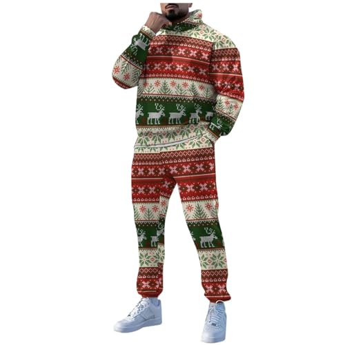 Generisch Weihnachtsanzug Herren, Weihnachtspullover Anzug Herren Roter Weihnachten Jogginganzug, Roter Weihnachtsmann, Rentier, Weihnachtsbaum, Druck, Weihnachtskostüm Weihnachtsoutfit für Männer von Generisch
