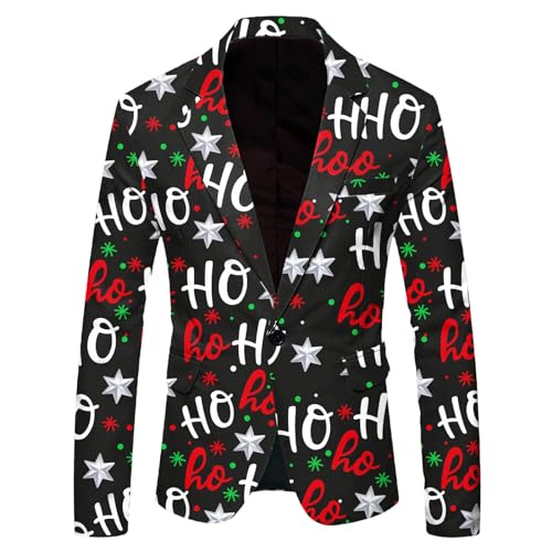 Generisch Weihnachtsblazer Herren Button Formal Mantel Langarm 3D Bedruckte Anzugjacke Lustig Party Kostüm Weihnachtsanzug Slim Freizeit Herrenanzug Sakkos Weihnachten Festlich Jacke von Generisch