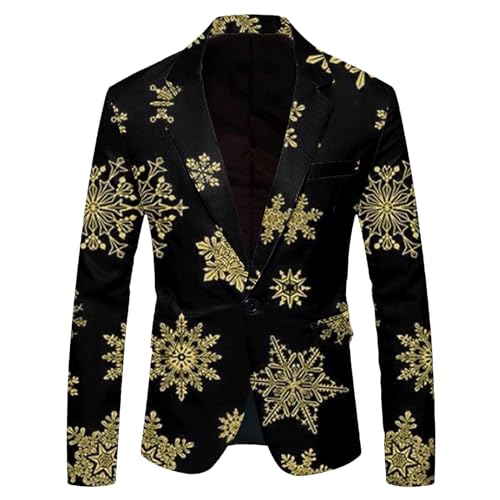 Generisch Weihnachtsblazer Herren Button Formal Mantel Langarm 3D Bedruckte Anzugjacke Lustig Party Kostüm Weihnachtsanzug Slim Freizeit Herrenanzug Sakkos Weihnachten Festlich Jacke von Generisch