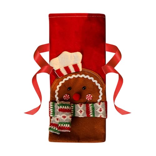 Generisch Weihnachtsflaschenhülle,Weihnachtsweinflaschenhülle,Weinflaschenhülle Flaschentasche - Stoffverpackungsbeutel, Tischdekoration, Lebkuchenmann-Flaschenhülle mit Kordelzug, Partydekoration von Generisch