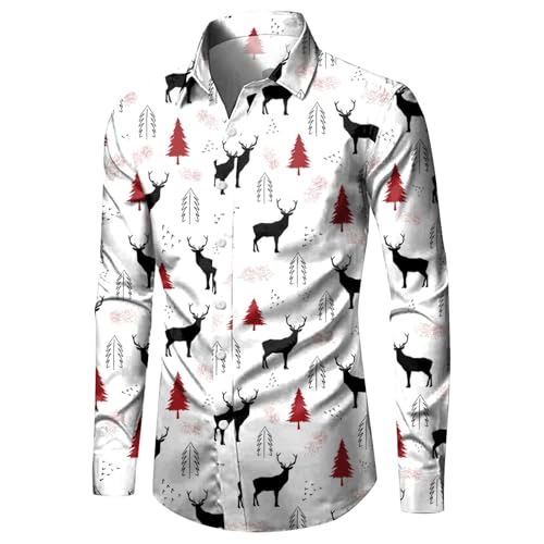 Generisch Weihnachtshemd Herren, Weihnachtshemd Herren Lustig 3D Druck Weihnachten Hemd Weihnachtsmann Schneemann Druck Freizeithemd Festival Langarm Slim Fit Button Up Weihnachts Shirt Hemden von Generisch