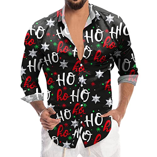 Generisch Weihnachtshemd Herren Regular Fit Langarm Weihnachten Hemd Lustig Weihnachtsmotiv Bügelfrei Hemden Freizeithemden Warm Comfort Atmungsaktiv Herrenhemden Trachtenhemd Oberhemden von Generisch