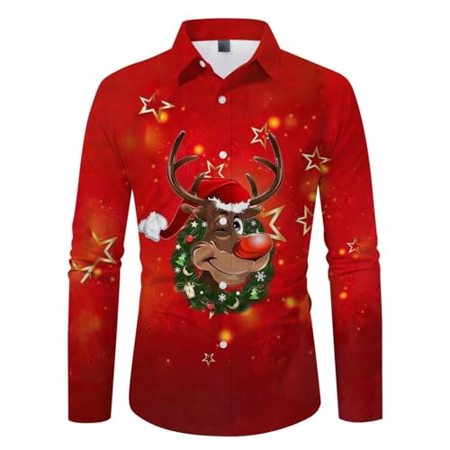 Generisch Weihnachtshemd Herren Weihnachten Muster 3D Bedruckte Kostümhemd Für Festival Party Langarmhemd Weihnachtspullover Funky Hemd Langarmshirts Freizeithemd Sweatshirt Hemd von Generisch