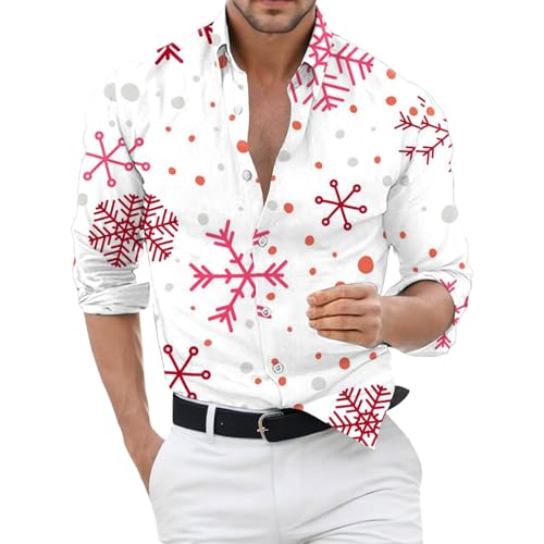 Generisch Weihnachtshemd Herren Weihnachten Weihnachten Muster 3D Bedruckte Weihnachtspullover Casual Jumper Weihnachten Freizeithemd Elch-Print Freizeitkleidung Langarm-Revershemd von Generisch