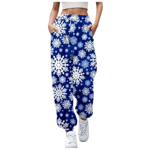 Generisch Weihnachtshose Damen Jogginghose Lang High Waist Weihnachts Hose mit Kordelzug Wanderhose Weihnachten Bedruckte Trainingshose Sporthose Casual Freizeithose Sweatpants von Generisch