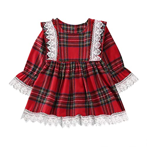 Generisch Weihnachtskleid Mädchen, Prinzessin Kleid Mädchen, Kleinkind Kostüme Baumwolle Festlichkleid Rot Kinderkleider Kawii Weihnachten Partykleid Niedliche Kleidung Xmas Pulloverkleid von Generisch