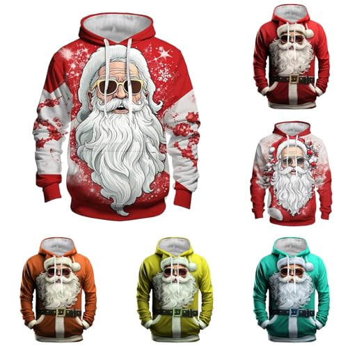 Generisch Weihnachtskleidung Kapuzenpullover Herren Langärm Inked Handsome Weihnachtsmann Drucken Lässige Fit Mit Tasche Kordelzug Pullover Herren Baggy Hoodie Winter Fall Festliche Kleidung von Generisch