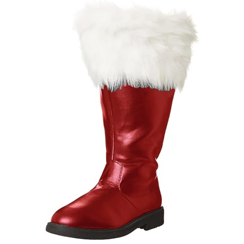Weihnachtsmann-Stiefel Herren Mit Weißen Plüschmanschetten Weihnachtskostüm Breite Wade Leder Santa Combat Boots Wasserdicht Warm Winterstiefel von Generisch