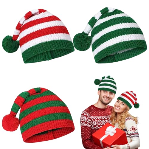 Generisch Weihnachtsmützen für Erwachsene, Weihnachtshut 3PCS Weihnachtsfest Weihnachtsmütze Winter gestricktes Hut weich Unisex Weihnachts Strickhut Schädel Kappe für Erwachsene Skikostümparty von Generisch