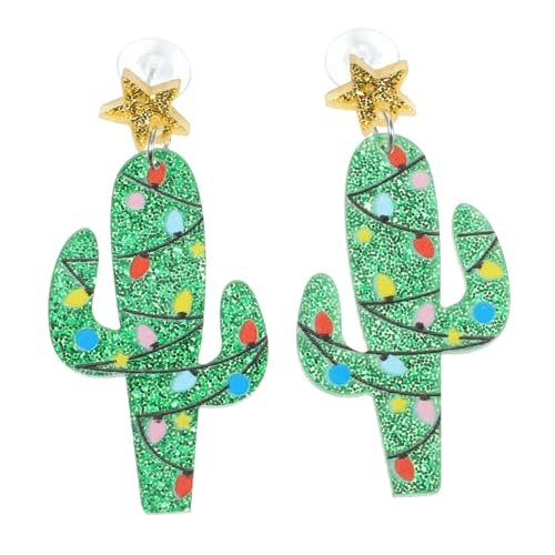 Generisch Weihnachtsohrringe Cactus Design Bunte LED Ohrstecker für Damen Stilvolle Statement Ohrringe für Festliche Anlässe Hypoallergenes Acrylmaterial Vielseitig Tragbar von Generisch