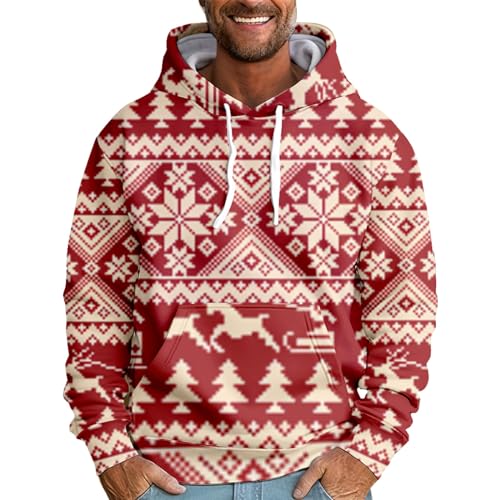 Generisch Weihnachtspulli Lustig Mann, Weihnachten Herren Kapuzenpullover Mode Drucken Lose Lange Ärmel Dünne Kapuze Sweatshirt Pullover Mit Kordelzug Ugly Sweater Weihnachtshemd Pullover (L, Beige) von Generisch